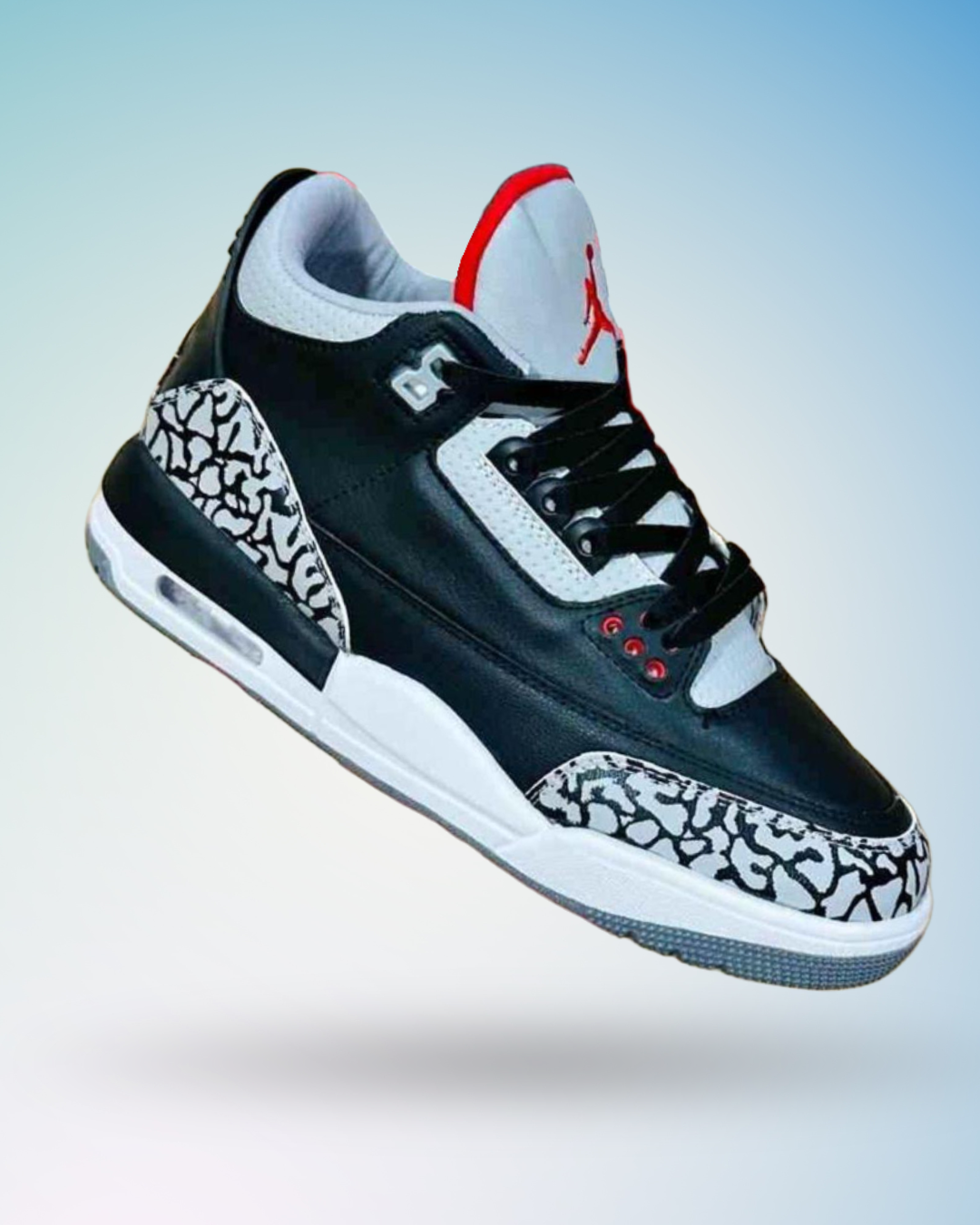 Zapatilla Air Jordan Retro 3 color negro plomo suela blanca , tallas del 39 al 43