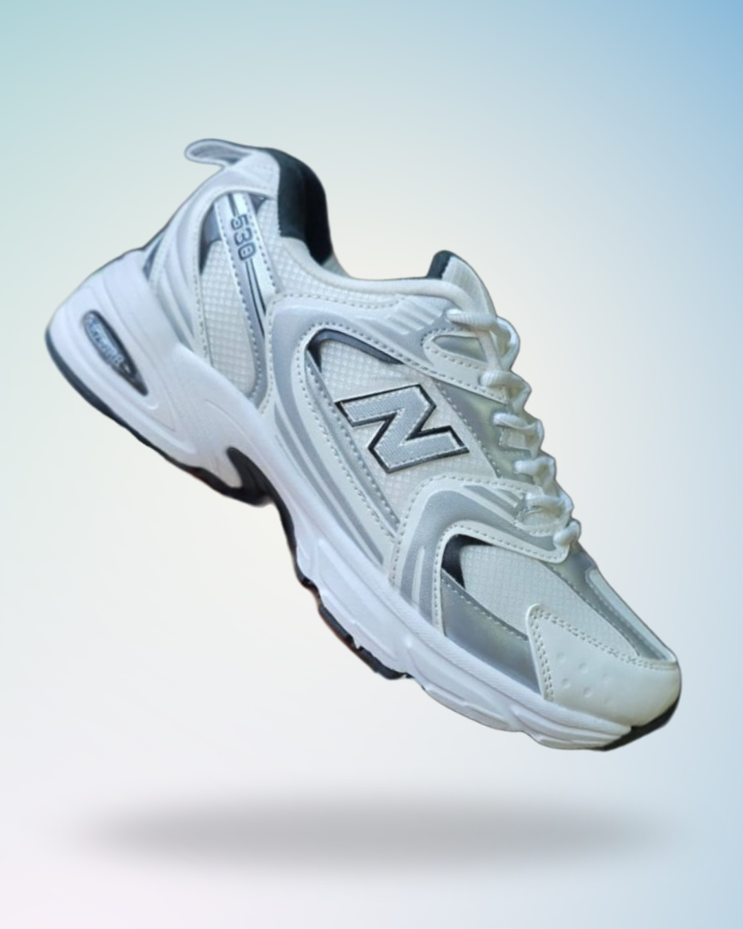 Zapatilla New Balance 530 color blanco plomo negro para hombre, tallas del 39 al 43